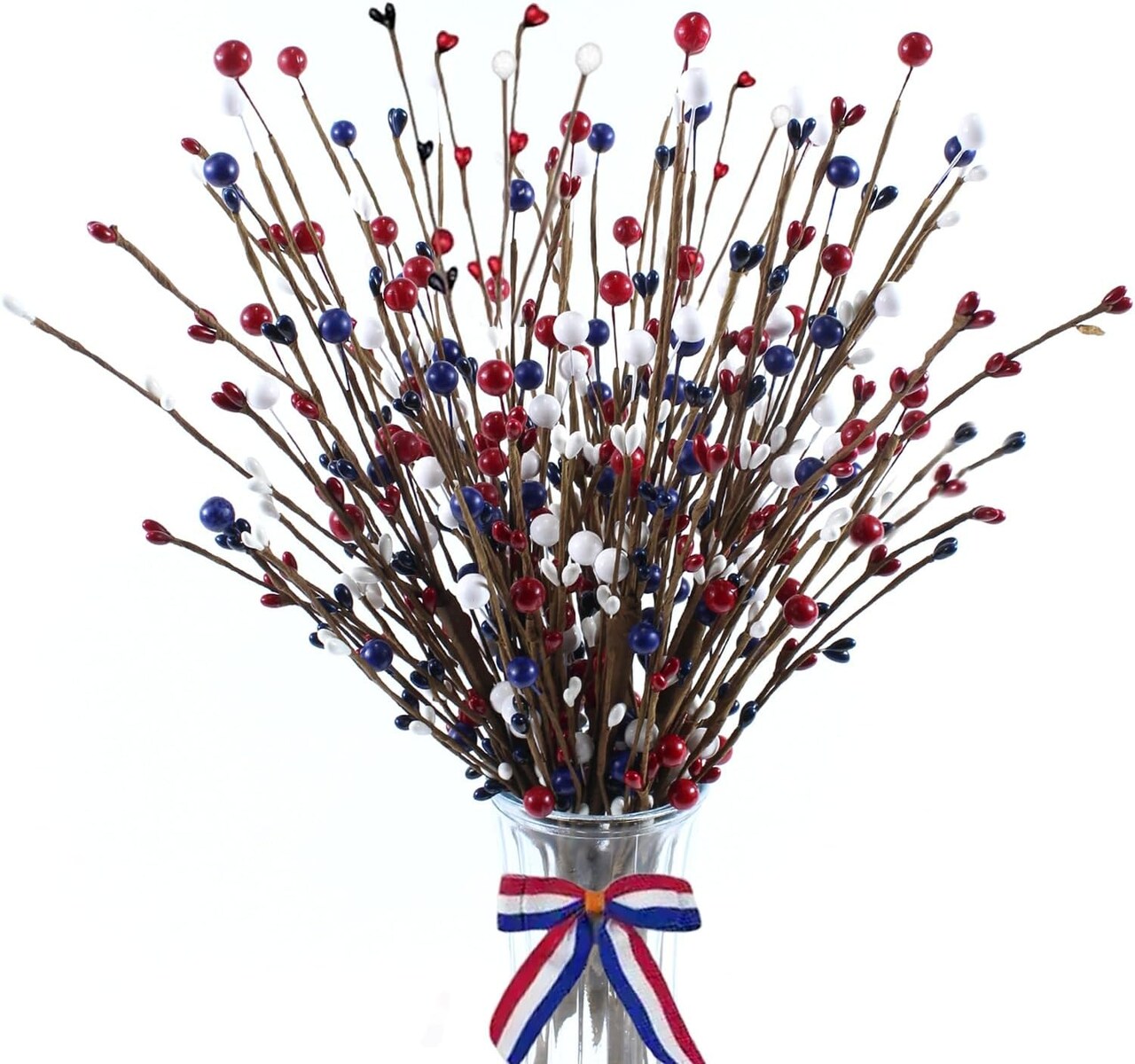 6Pack Patriotic Picks, Artificial Red White and Blue Berry Stem Picks, Patriotic Centerpieces for Tables Decorations, 4th of July Flowers American Decor for Home Independence Day (6)